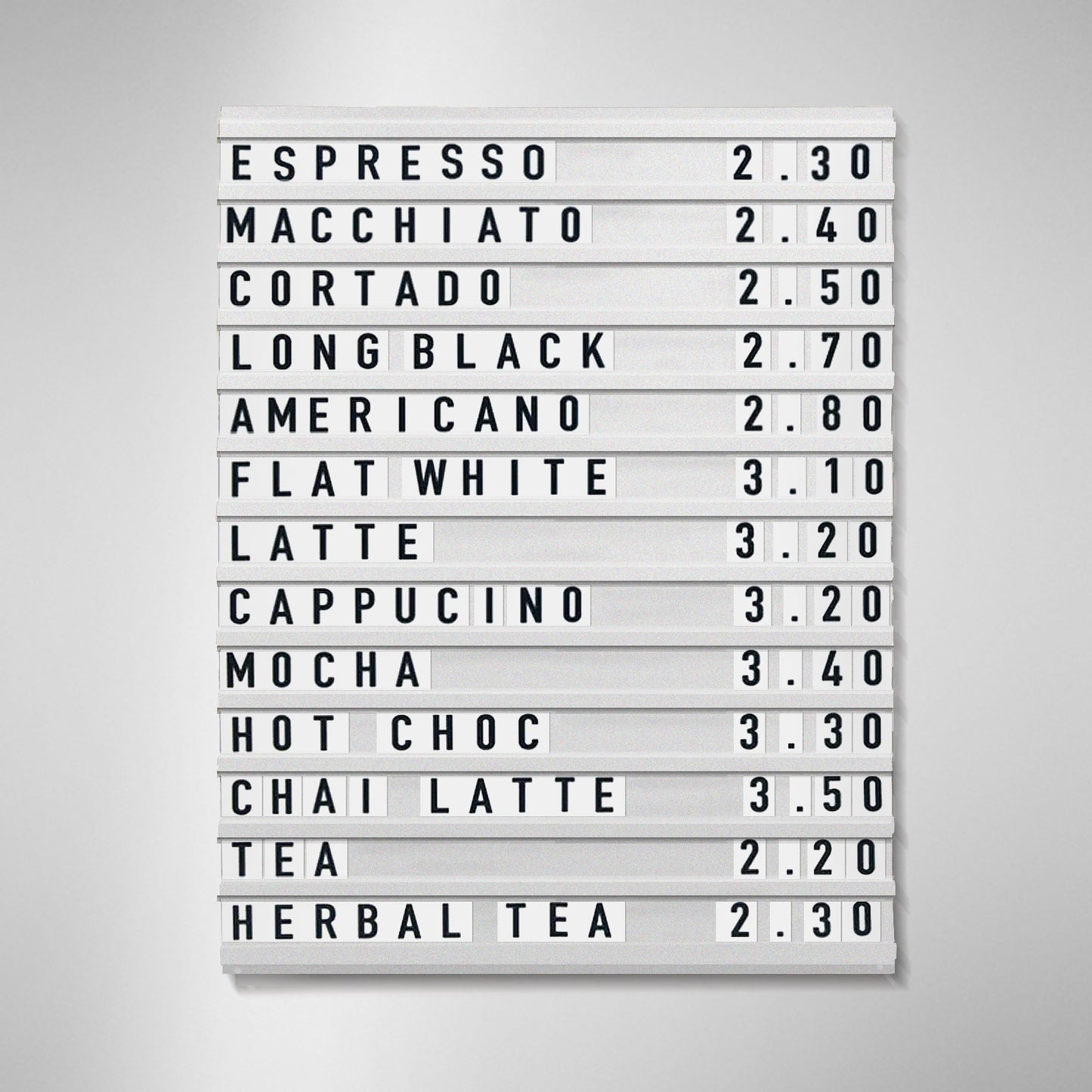 White cafe menu board