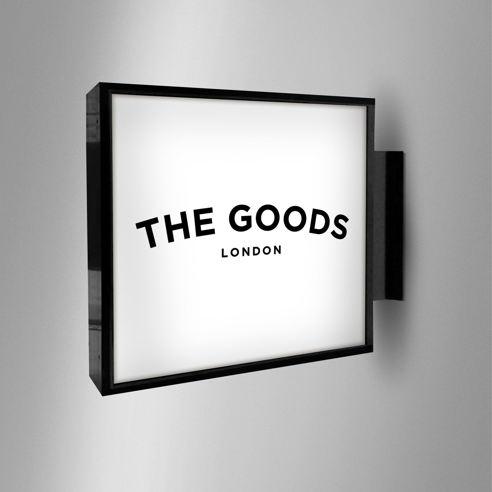 Black Metal Light Box Projecting Sign – 'The Goods' Signs London
