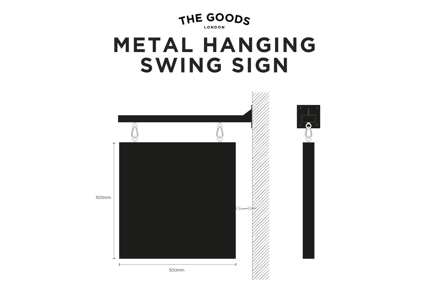 Outdoor metal box hanging swing sign – 'The Goods' Signs London